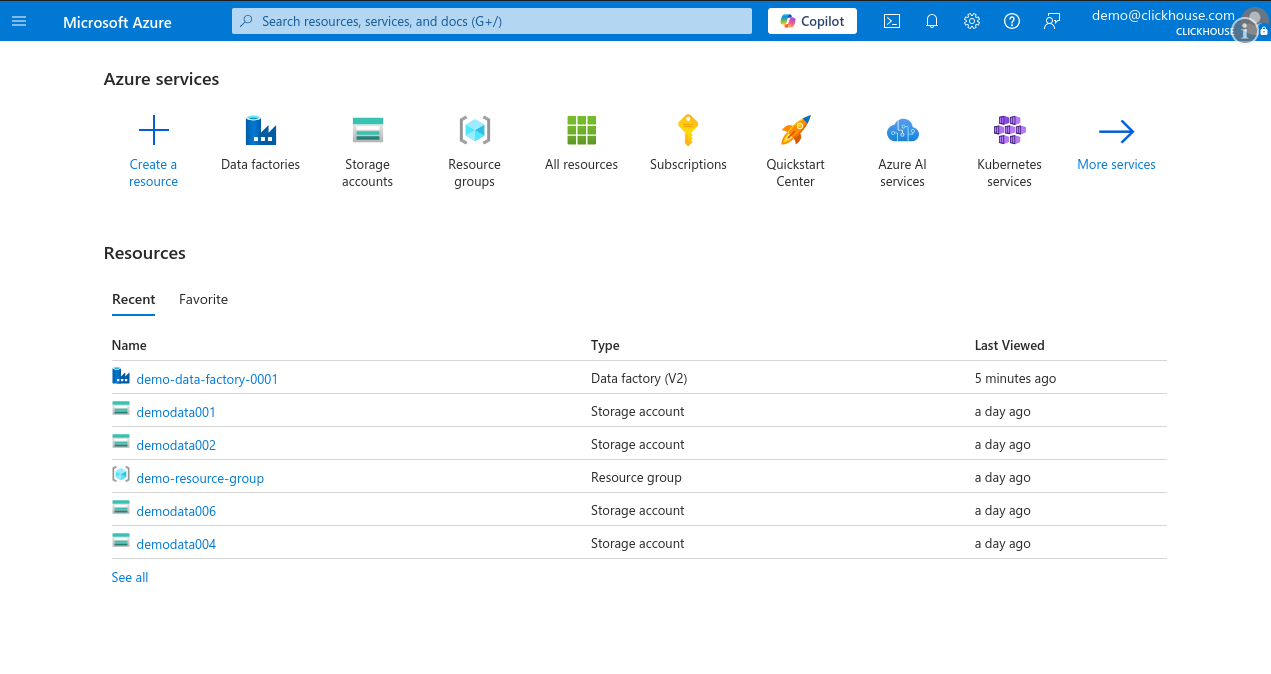 Главная стра�ница портала Azure с Data Factory